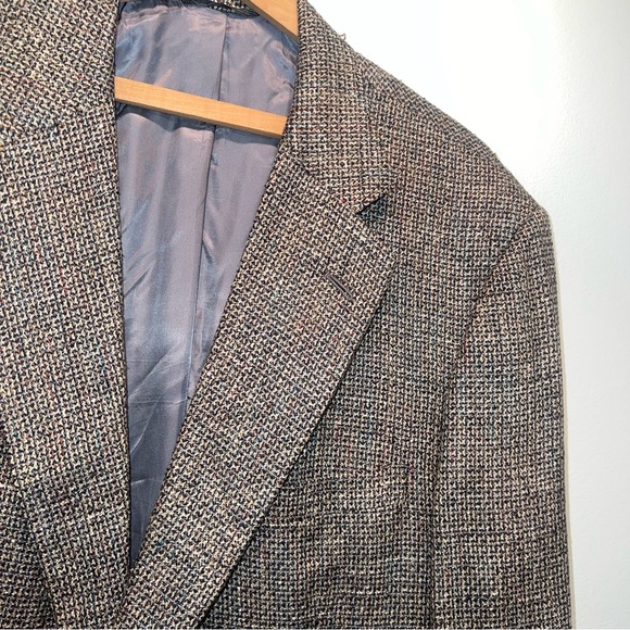 Vintage Tweed Sport Coat Blazer with Elbow Pads Brown Tan Men’s 46R Back Detail - Picture 3 of 14